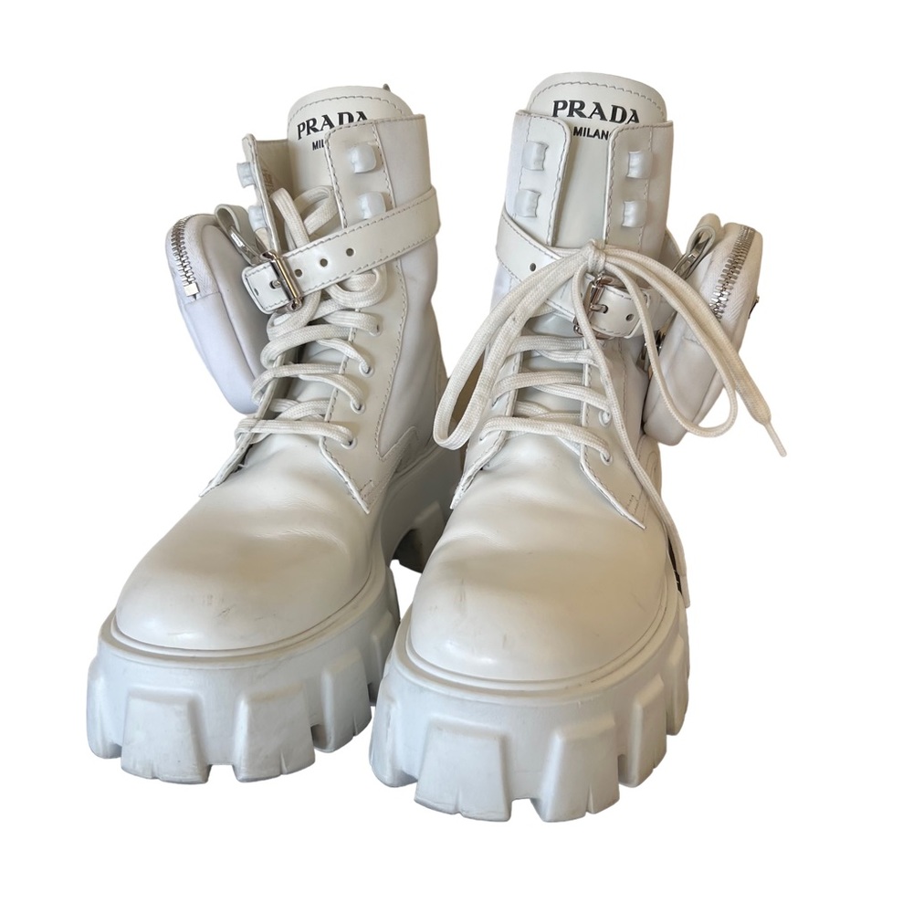 PRADA Monolith Leather and Re-Nylon Boots with pouch